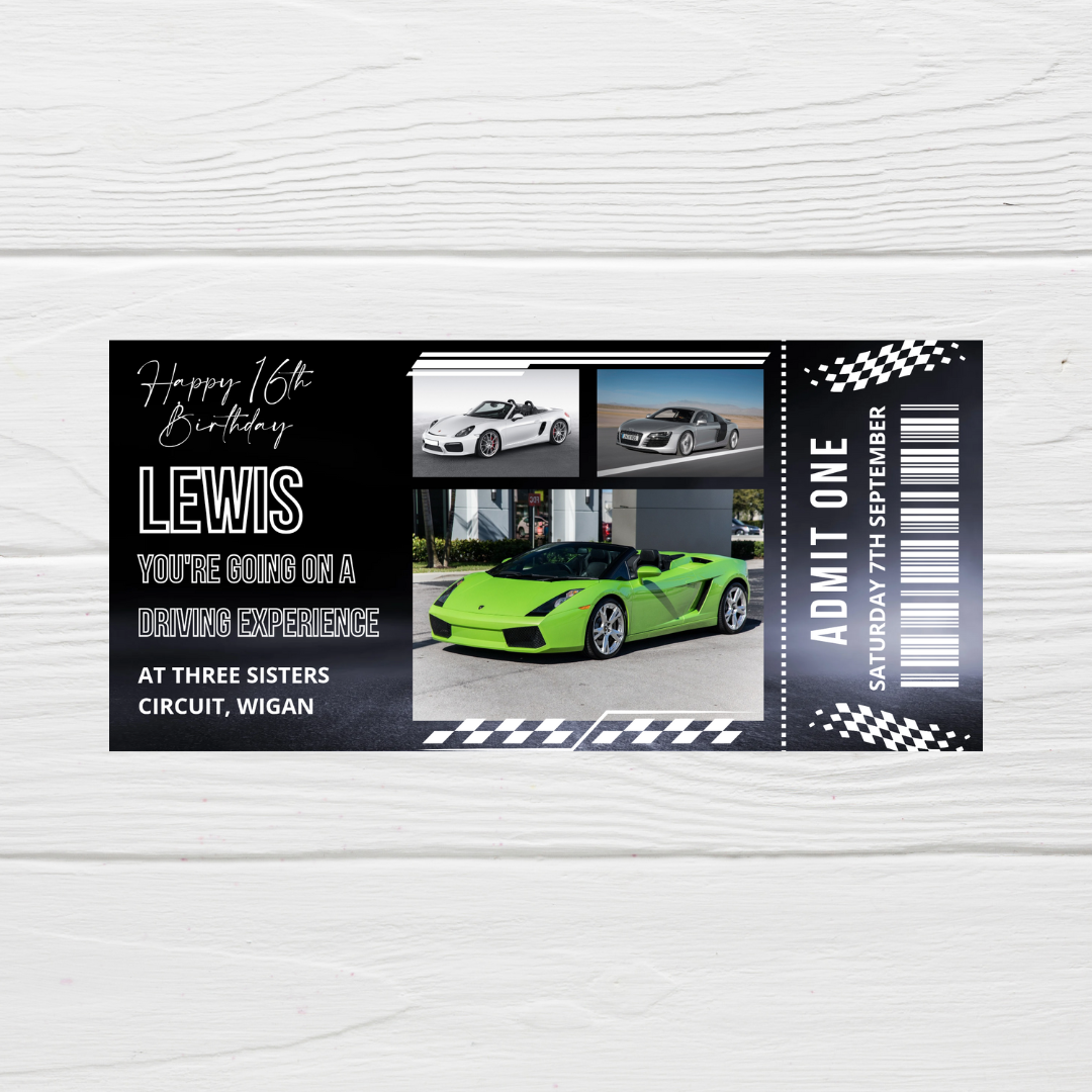 Surprise Ticket Print | Personalised Driving Experience Ticket Voucher | Gift Idea
