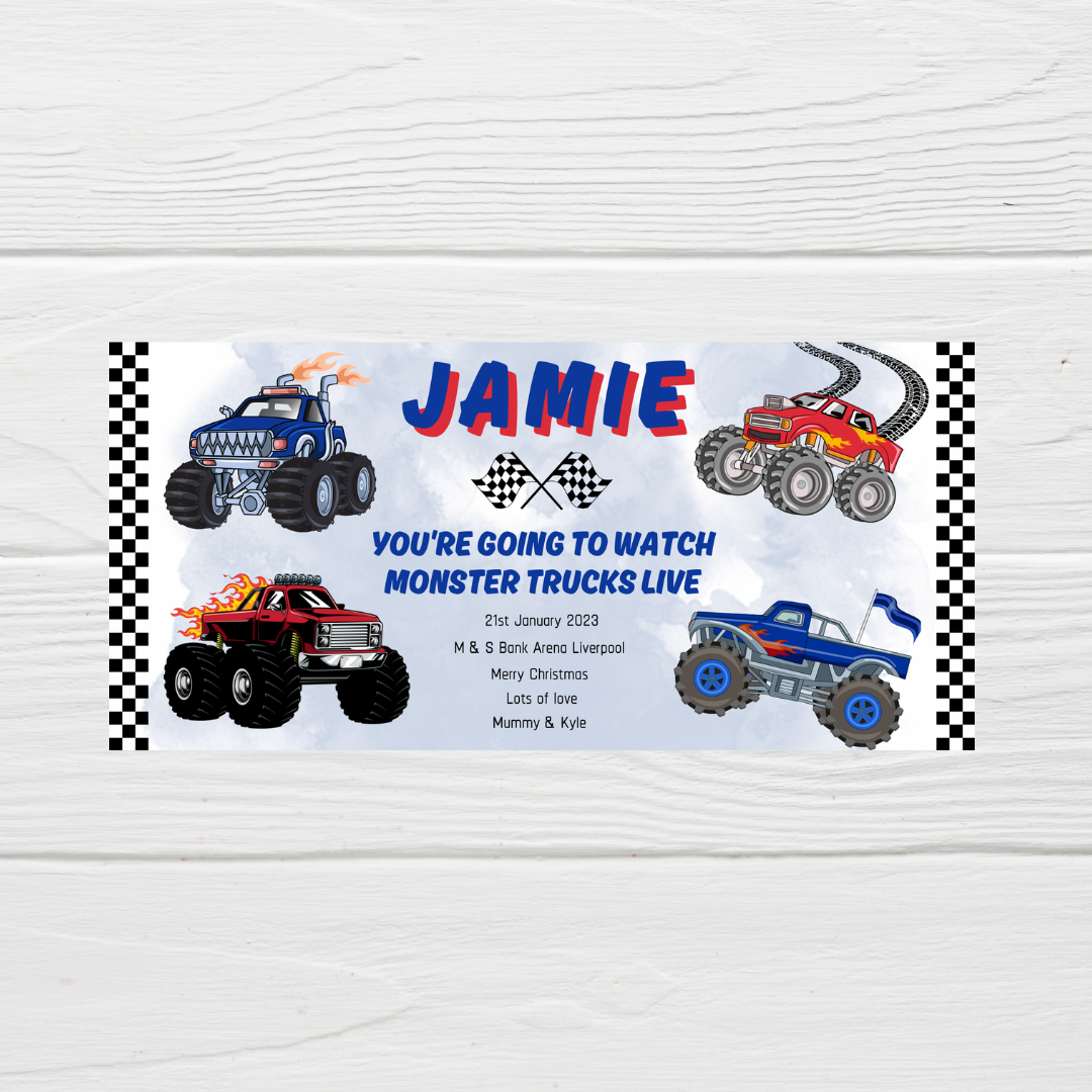 Surprise Ticket Print | Personalised Monster Truck Ticket Voucher | Gift Idea