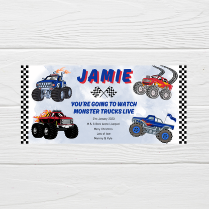 Surprise Ticket Print | Personalised Monster Truck Ticket Voucher | Gift Idea