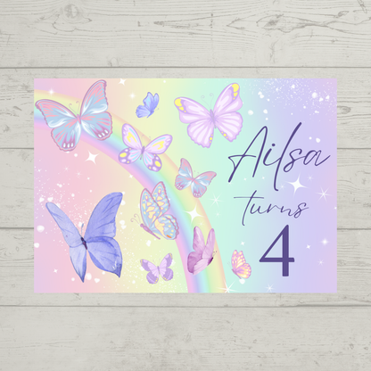 Rectangle Stickers | Butterfly Rainbow Party Stickers | Party Bag Stickers