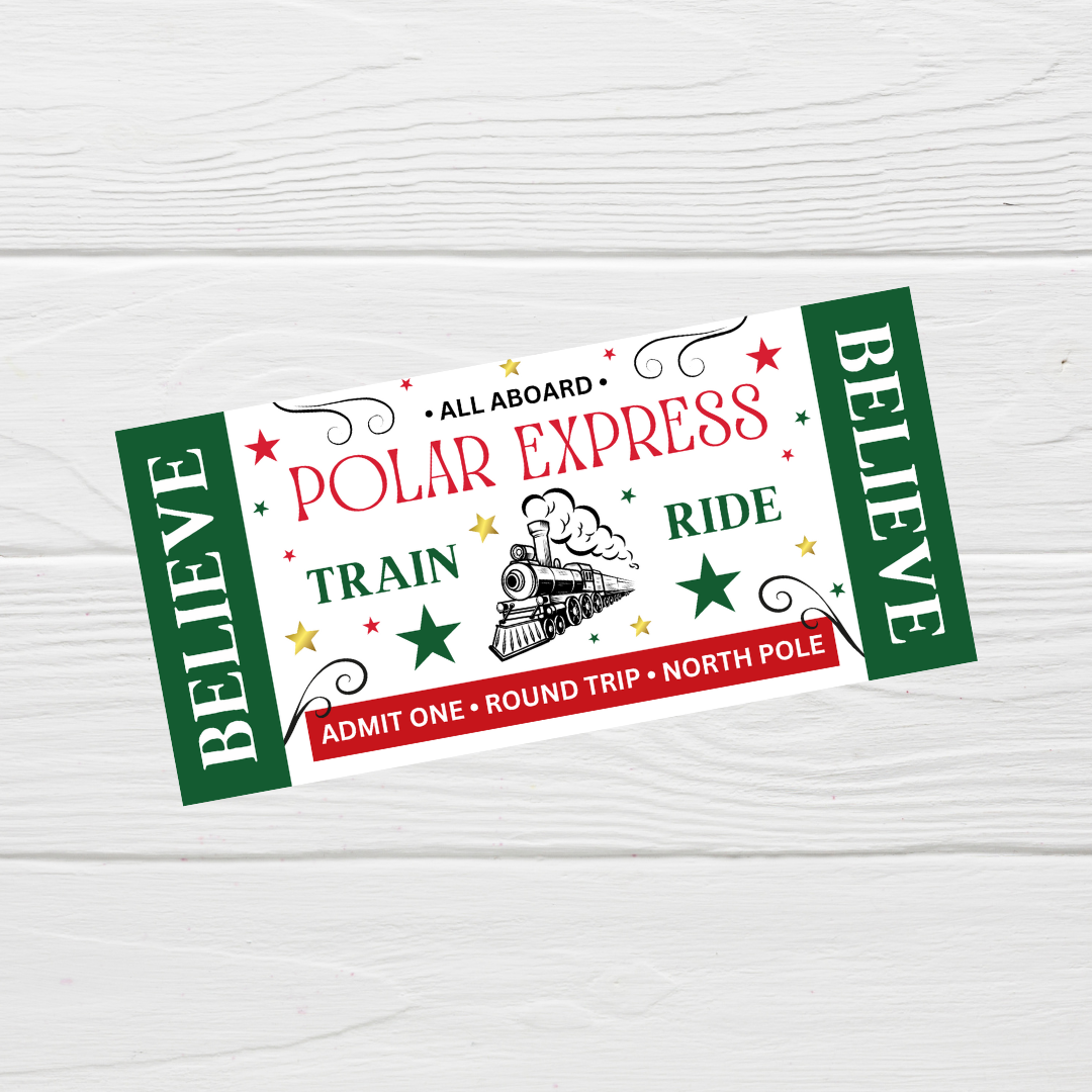 Surprise Christmas Ticket Print | Polar Express Train Christmas Ticket Voucher | Gift Idea - Dinky Designs