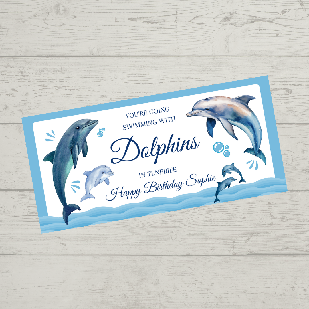 Surprise Ticket Print | Personalised Swimming With Dolphins Ticket Voucher | Gift Idea