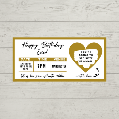 Gold Surprise Concert Ticket Print | Personalised Gold Concert Ticket | Scratch Reveal | Gift Idea