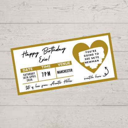 Gold Surprise Concert Ticket Print | Personalised Gold Concert Ticket | Scratch Reveal | Gift Idea