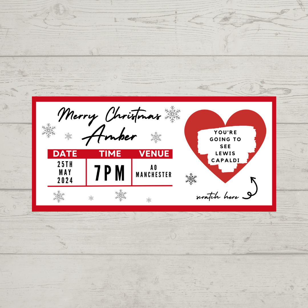 Red Surprise Concert Ticket Print | Personalised Red Concert Ticket | Scratch Reveal | Gift Idea