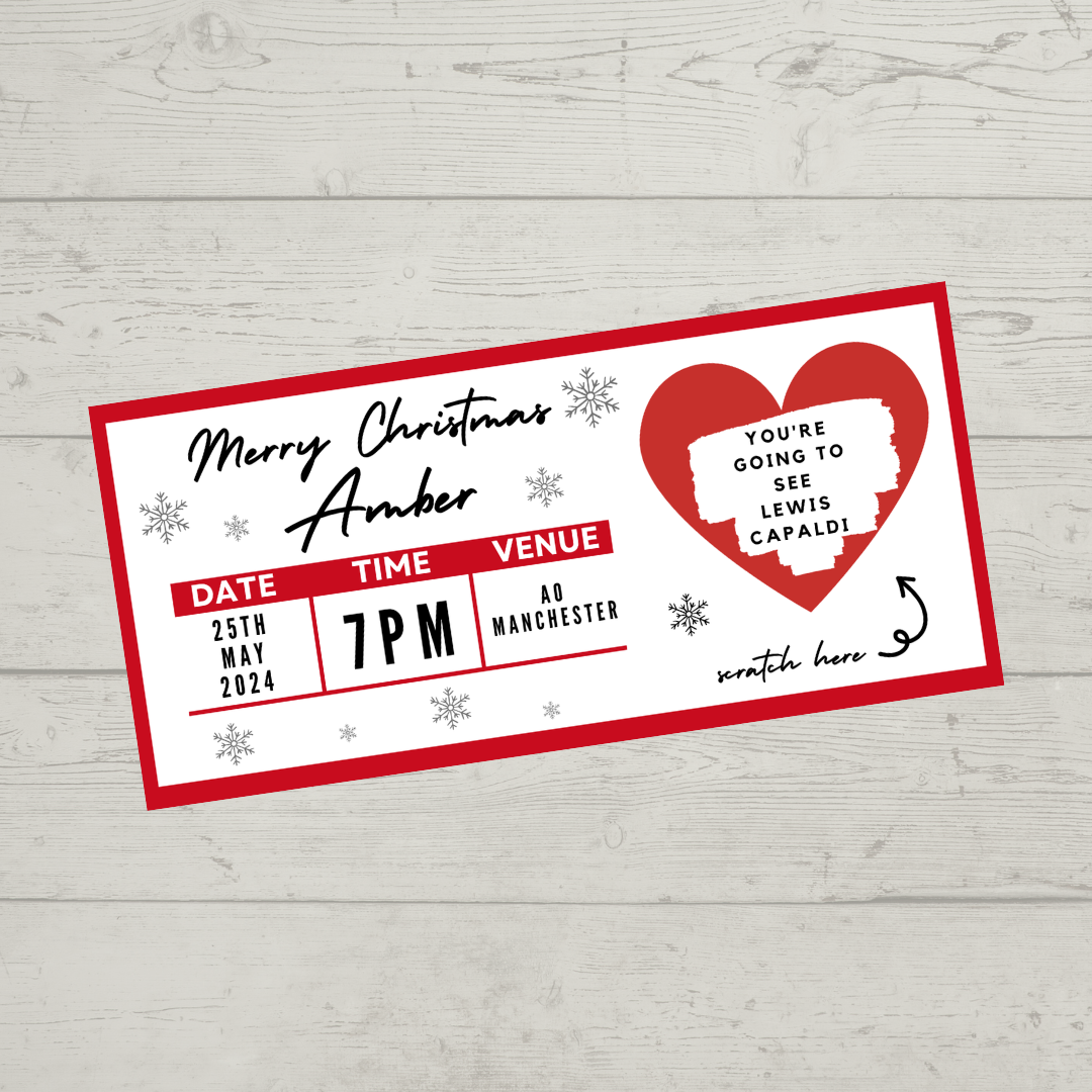 Red Surprise Concert Ticket Print | Personalised Red Concert Ticket | Scratch Reveal | Gift Idea