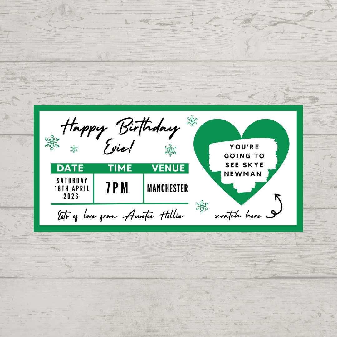 Green Surprise Concert Ticket Print | Personalised Green Concert Ticket | Scratch Reveal | Gift Idea