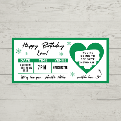 Green Surprise Concert Ticket Print | Personalised Green Concert Ticket | Scratch Reveal | Gift Idea