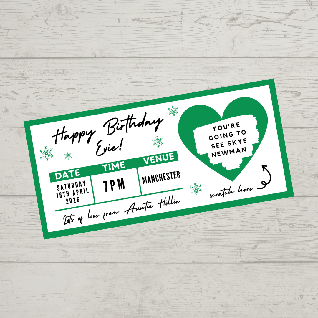 Green Surprise Concert Ticket Print | Personalised Green Concert Ticket | Scratch Reveal | Gift Idea