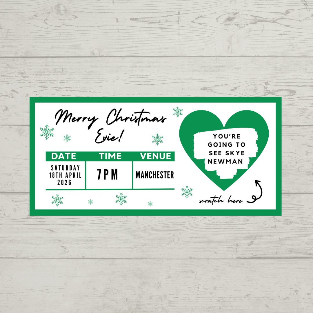 Green Surprise Concert Ticket Print | Personalised Green Concert Ticket | Scratch Reveal | Gift Idea