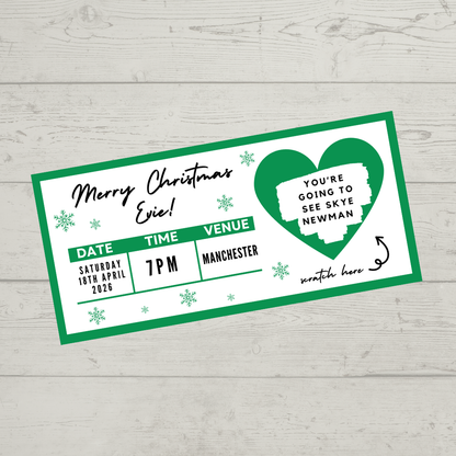 Green Surprise Concert Ticket Print | Personalised Green Concert Ticket | Scratch Reveal | Gift Idea