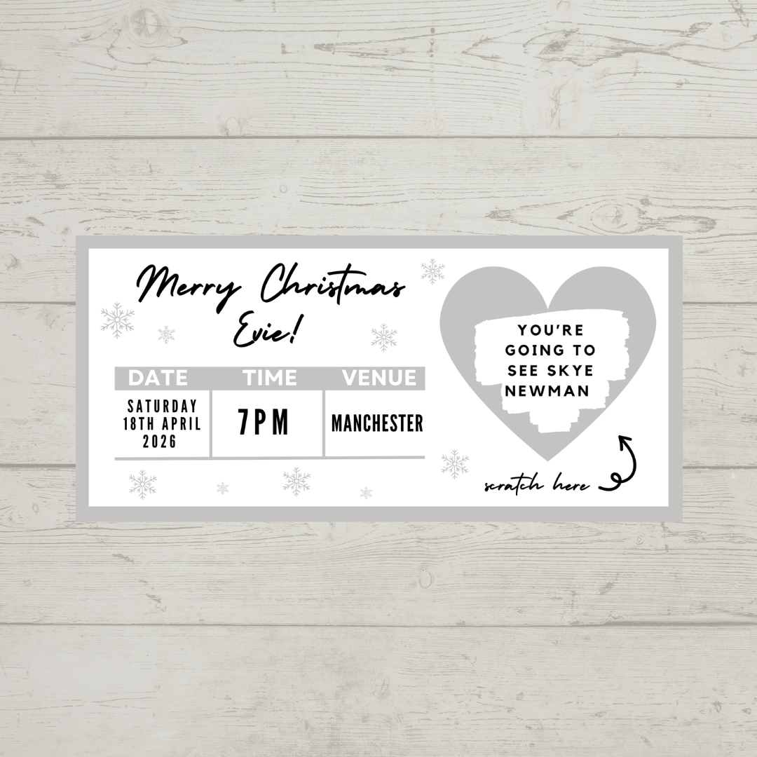 Silver Surprise Concert Ticket Print | Personalised Silver Concert Ticket | Scratch Reveal | Gift Idea - Dinky Designs