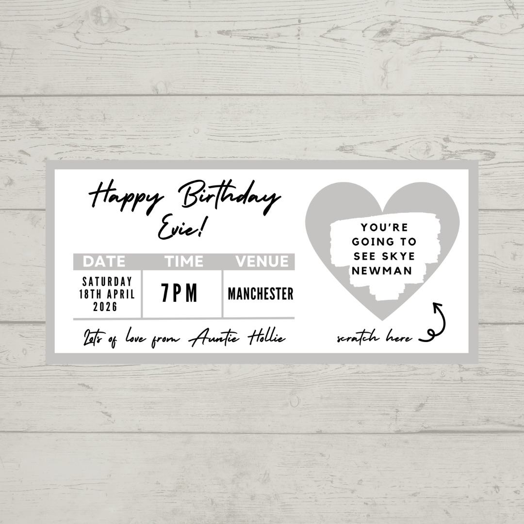 Silver Surprise Concert Ticket Print | Personalised Silver Concert Ticket | Scratch Reveal | Gift Idea - Dinky Designs