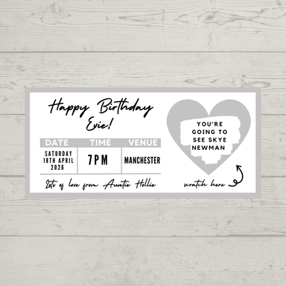 Silver Surprise Concert Ticket Print | Personalised Silver Concert Ticket | Scratch Reveal | Gift Idea - Dinky Designs