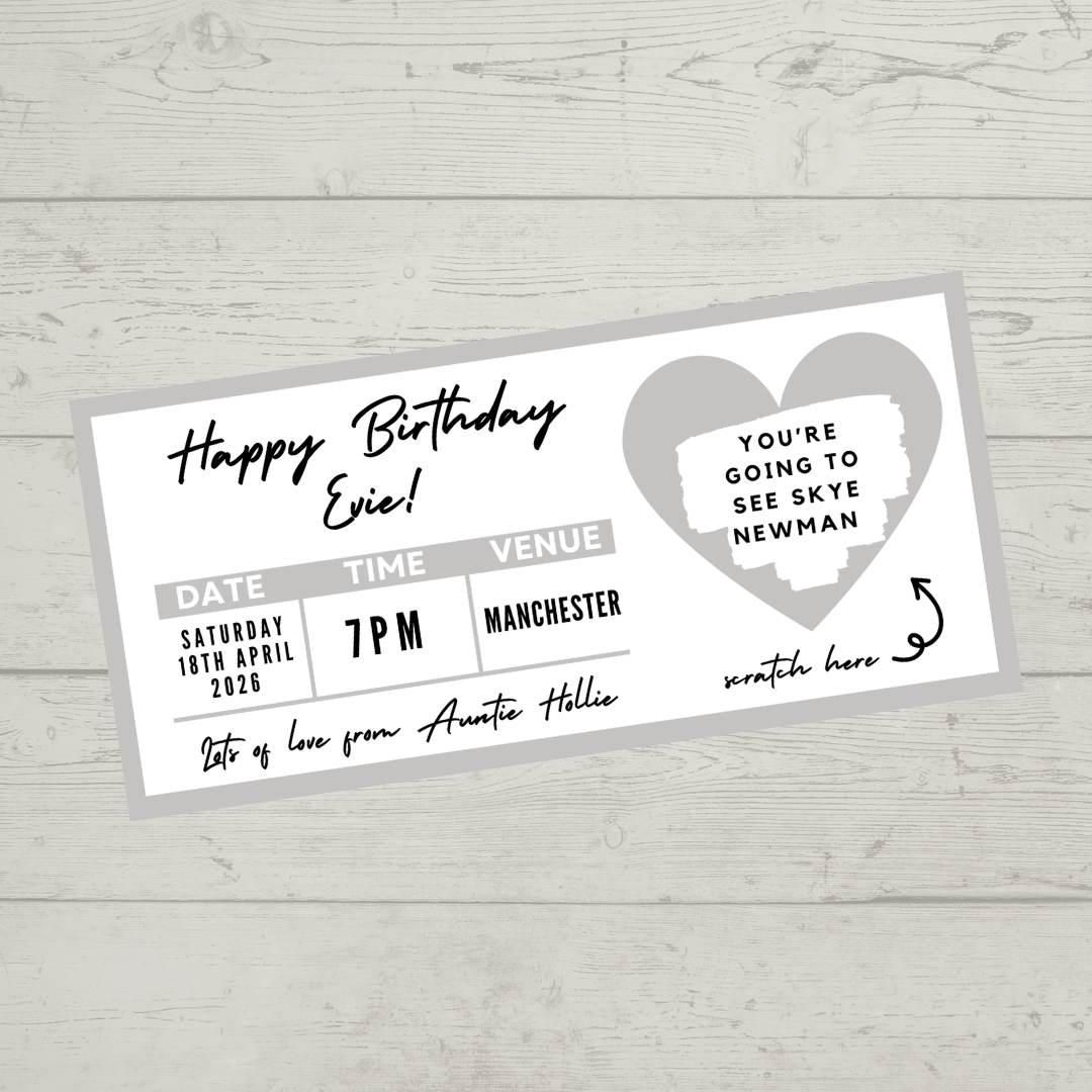 Silver Surprise Concert Ticket Print | Personalised Silver Concert Ticket | Scratch Reveal | Gift Idea - Dinky Designs