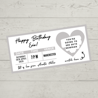 Silver Surprise Concert Ticket Print | Personalised Silver Concert Ticket | Scratch Reveal | Gift Idea - Dinky Designs