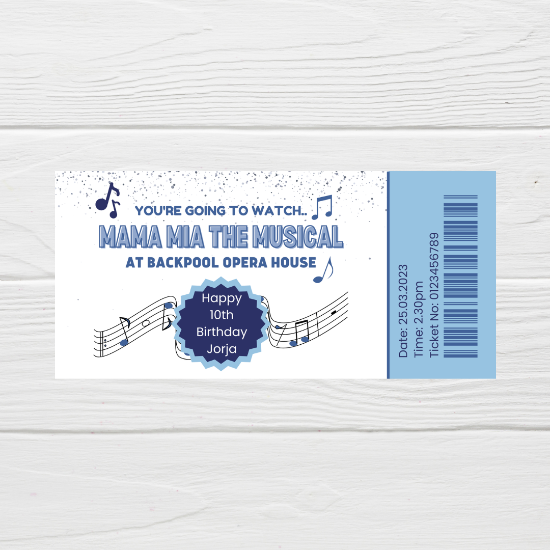 Surprise Ticket Print | Personalised Musical Ticket Voucher | Gift Idea