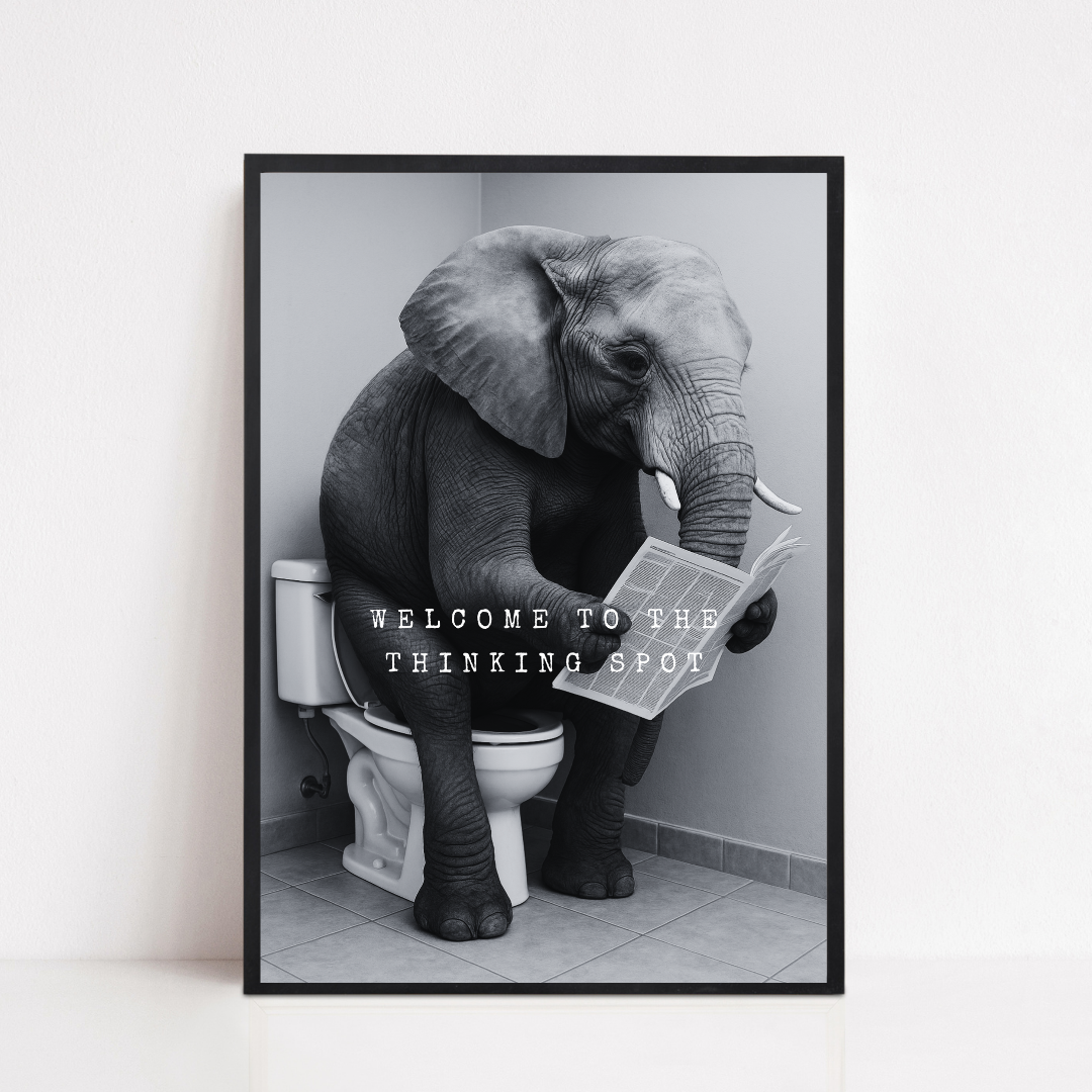 Bathroom Print | Welcome To The Thinking Spot | Elephant Print | Bathroom Decor - Dinky Designs