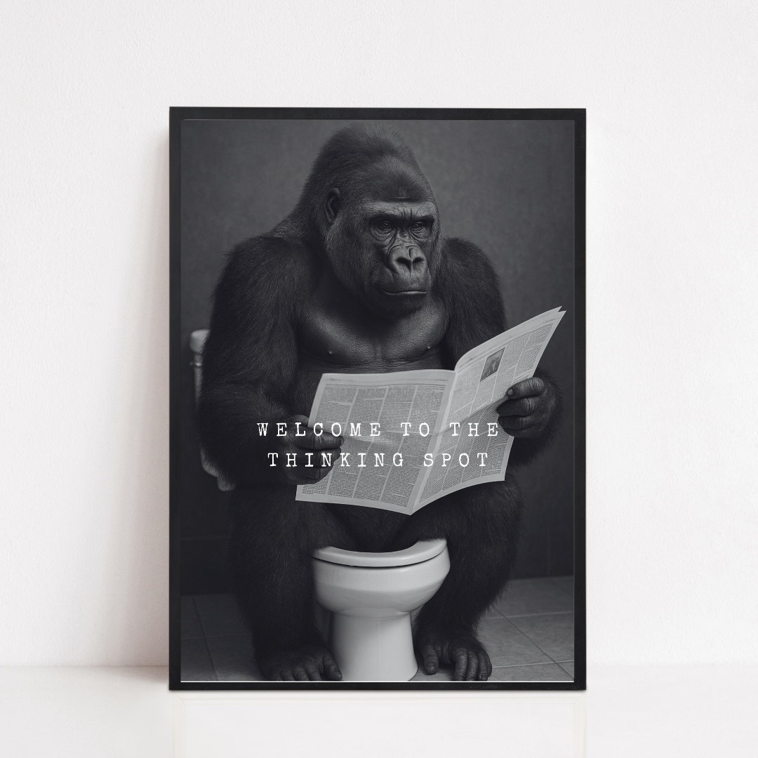 Bathroom Print | Welcome To The Thinking Spot | Gorilla Print | Bathroom Decor - Dinky Designs