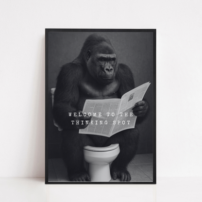 Bathroom Print | Welcome To The Thinking Spot | Gorilla Print | Bathroom Decor - Dinky Designs