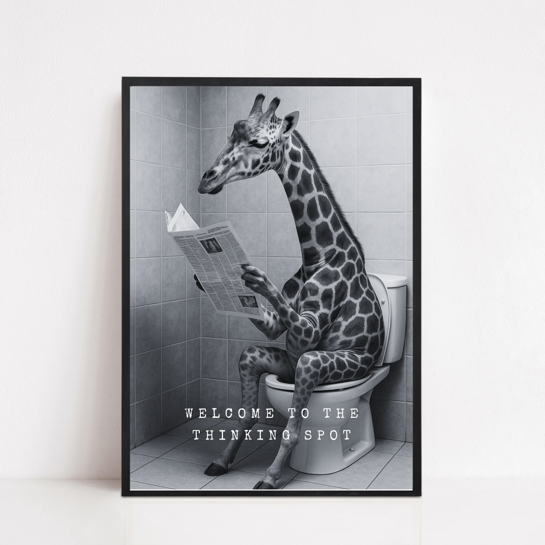 Bathroom Print | Welcome To The Thinking Spot | Giraffe Print | Bathroom Decor - Dinky Designs