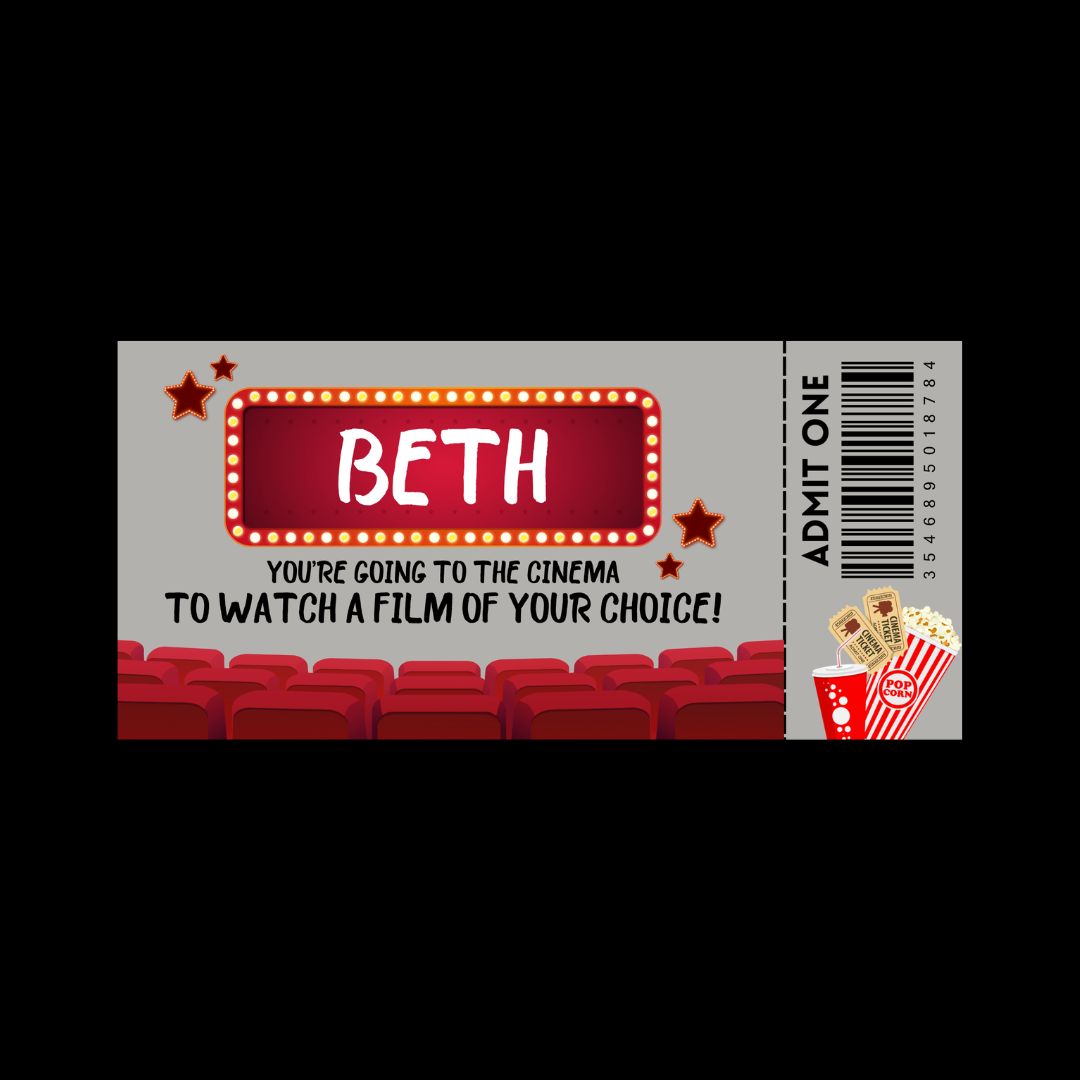 Surprise Ticket Print | Personalised Cinema Ticket Pass Voucher Membership | Gift Idea