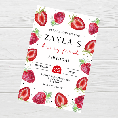 Strawberry Birthday Invitations | A6 Invites | Strawberry Theme Invitations | Party Invitations