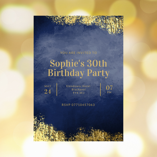 Navy Gold Invitations | A6 Invites | Navy Gold Party Theme | Party Invitations