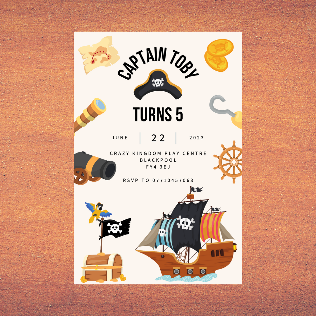 Pirate Theme Birthday Party Invitations | A6 Invites | Pirate Theme Invitations | Party Invitations