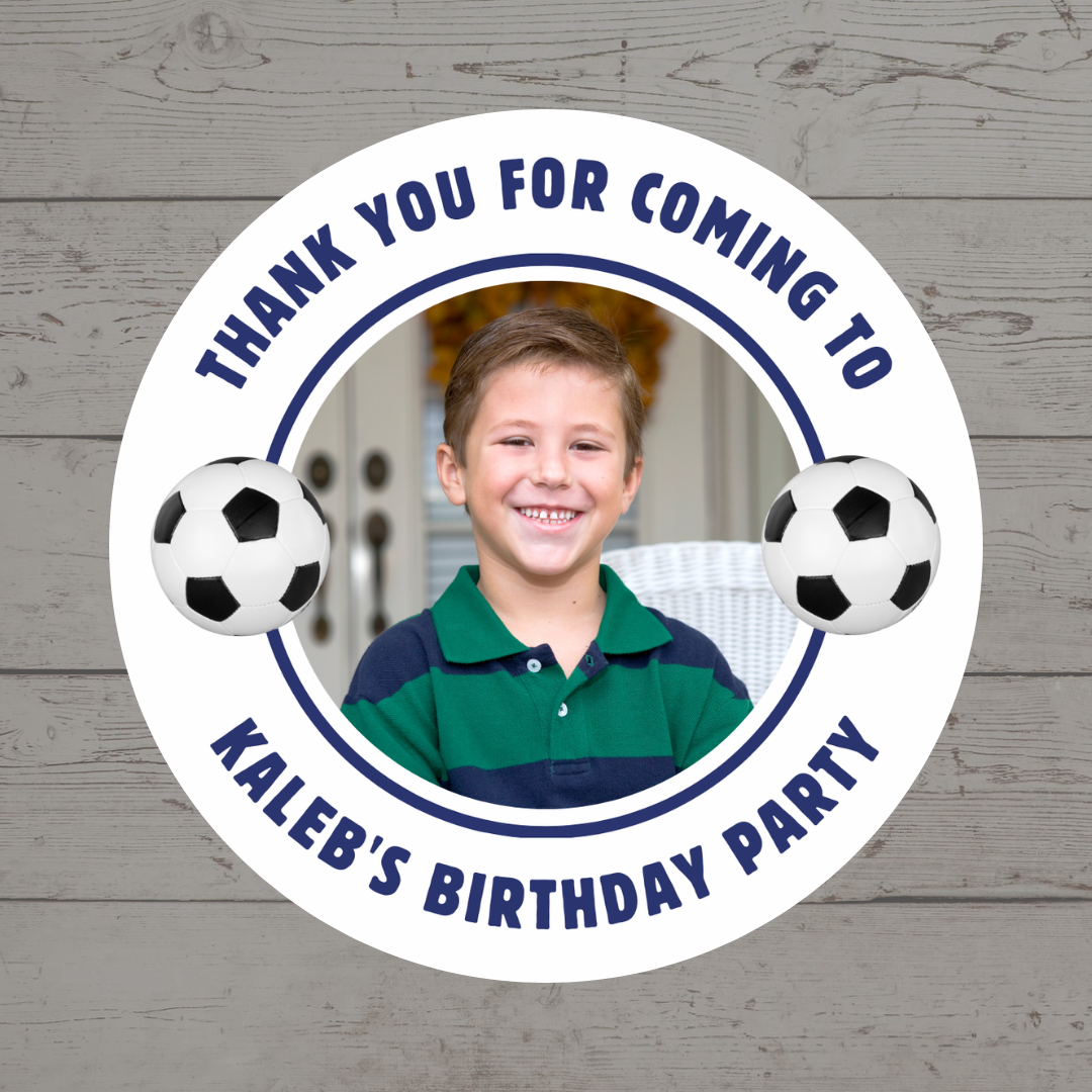 Navy Blue Football Photo Birthday Stickers | Various Sizes | Football Party Supplies | Football Party Theme