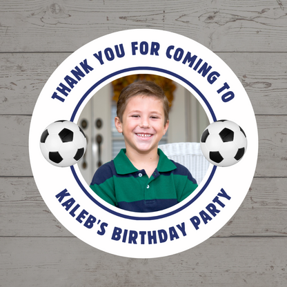Navy Blue Football Photo Birthday Stickers | Various Sizes | Football Party Supplies | Football Party Theme - Dinky Designs