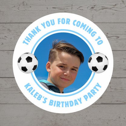 Blue Football Photo Birthday Stickers | Various Sizes | Football Party Supplies | Football Party Theme