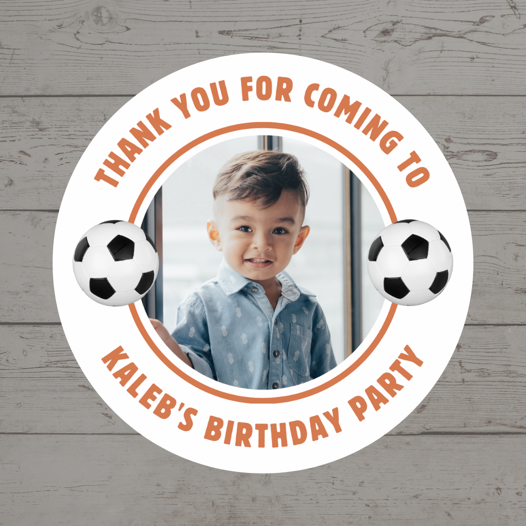 Orange Football Photo Birthday Stickers | Various Sizes | Football Party Supplies | Football Party Theme