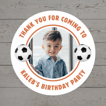 Orange Football Photo Birthday Stickers | Various Sizes | Football Party Supplies | Football Party Theme