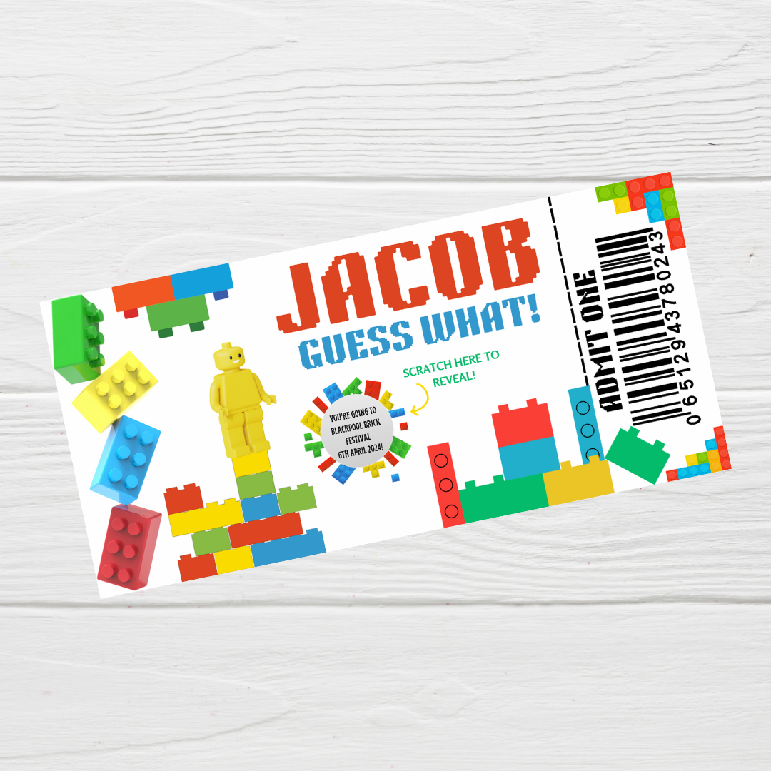 Surprise Ticket Print | Personalised Brick Scratch Reveal Ticket Voucher | Gift Idea