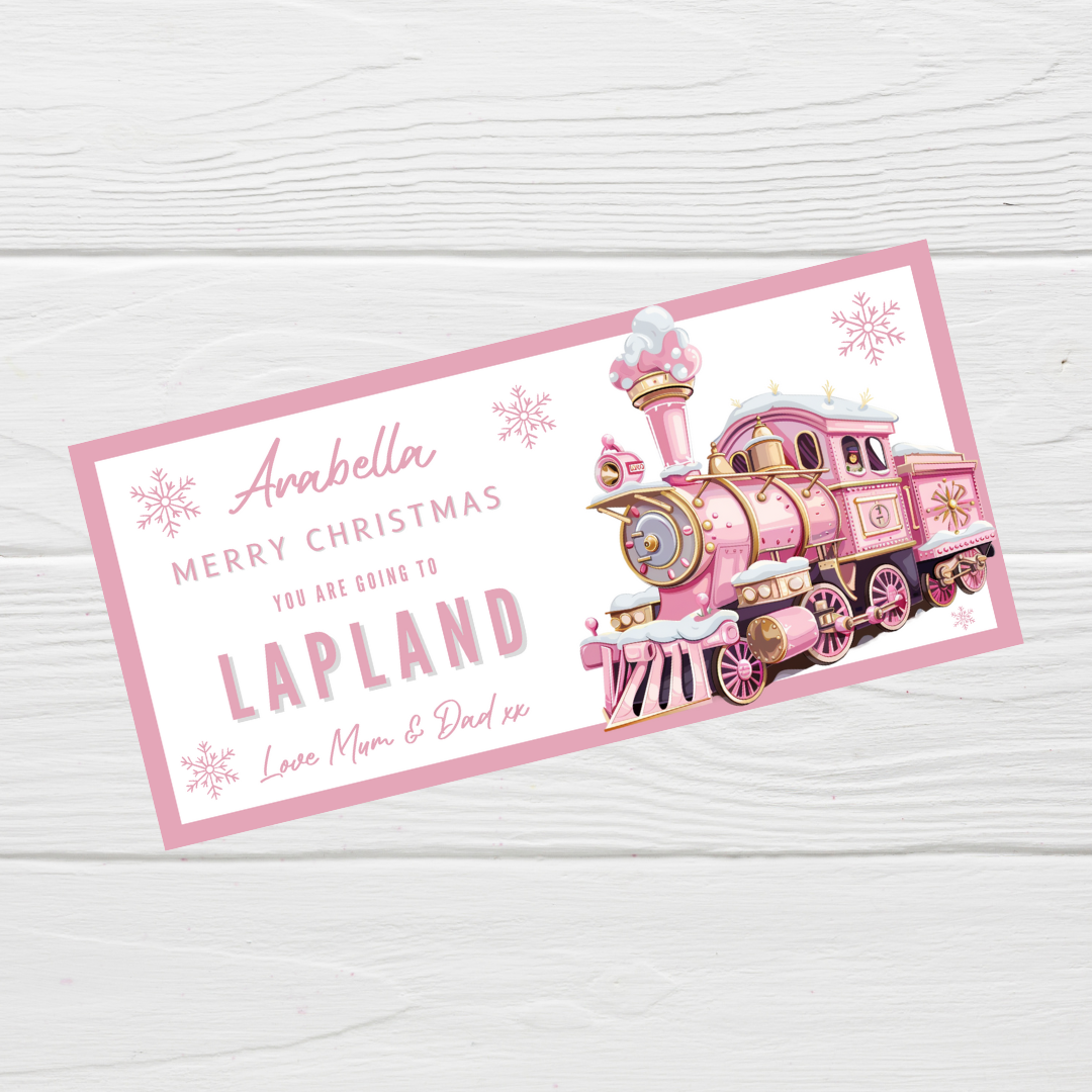 Surprise Christmas Ticket Print | Personalised Pink Train Christmas Ticket Voucher | Gift Idea