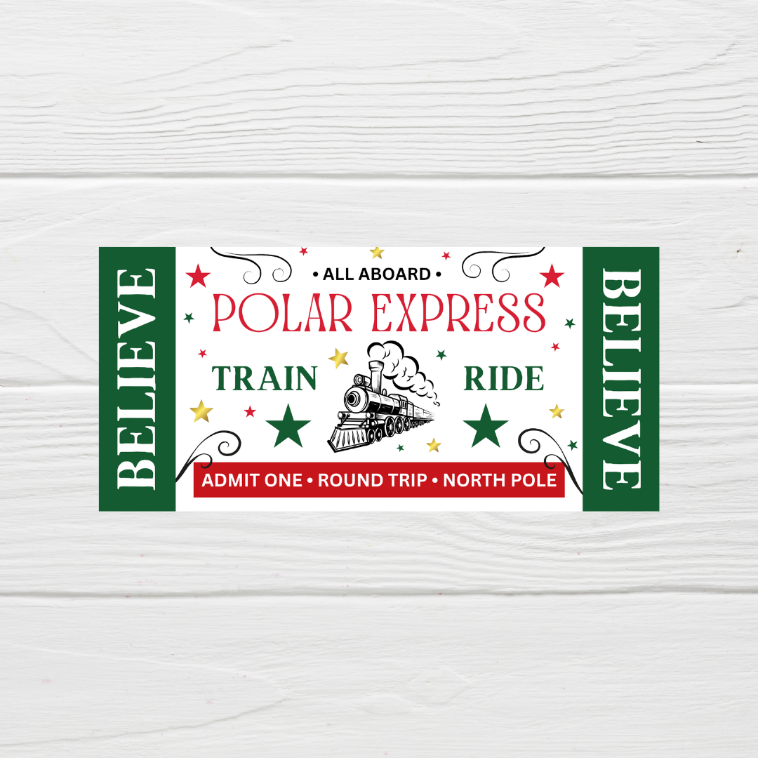 Surprise Christmas Ticket Print | Polar Express Train Christmas Ticket Voucher | Gift Idea - Dinky Designs