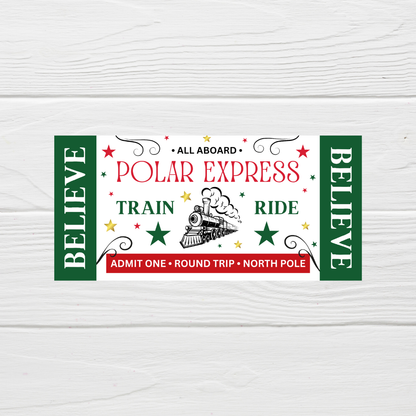 Surprise Christmas Ticket Print | Polar Express Train Christmas Ticket Voucher | Gift Idea - Dinky Designs