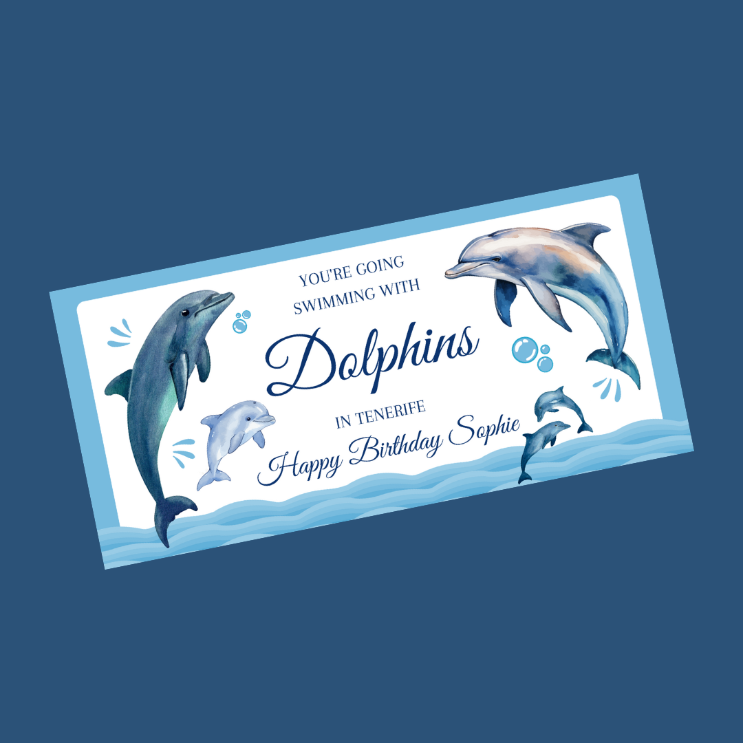 Surprise Ticket Print | Personalised Swimming With Dolphins Ticket Voucher | Gift Idea