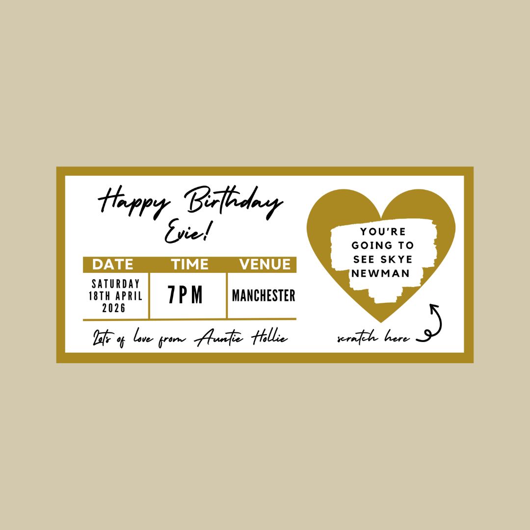 Gold Surprise Concert Ticket Print | Personalised Gold Concert Ticket | Scratch Reveal | Gift Idea