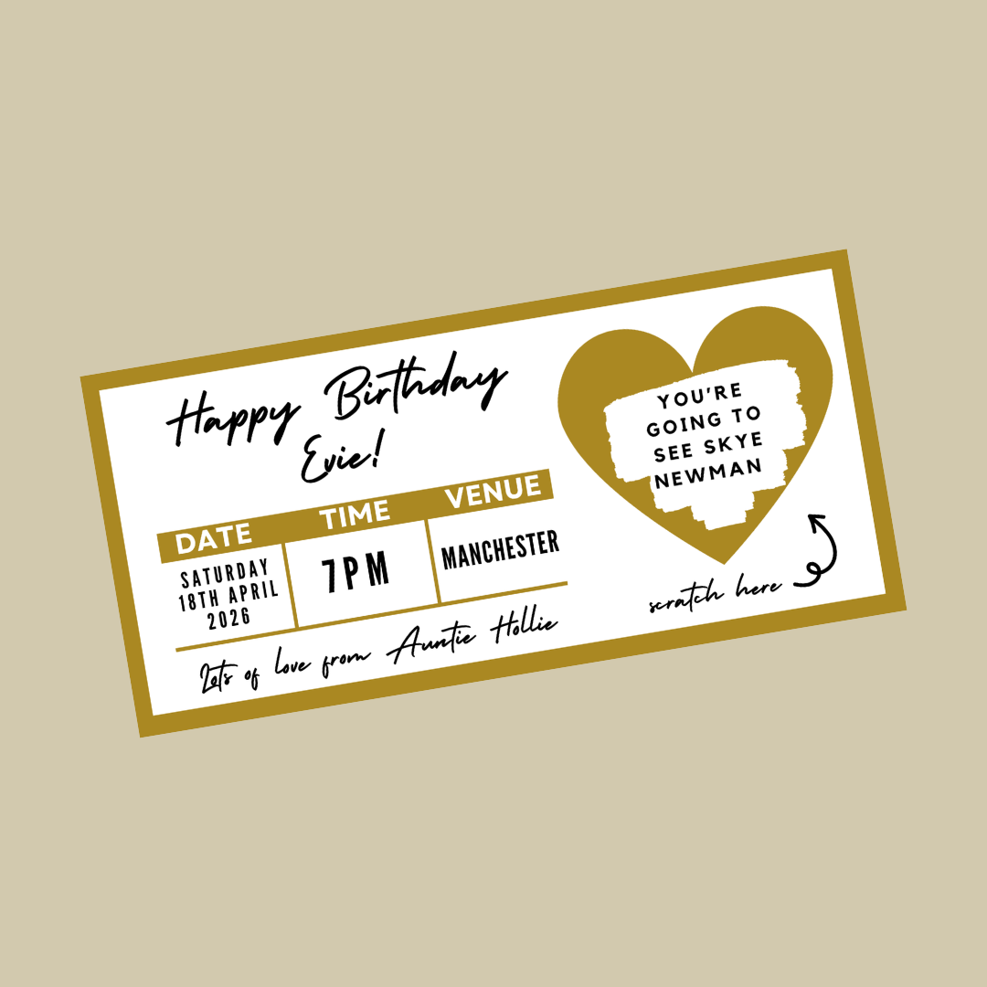 Gold Surprise Concert Ticket Print | Personalised Gold Concert Ticket | Scratch Reveal | Gift Idea
