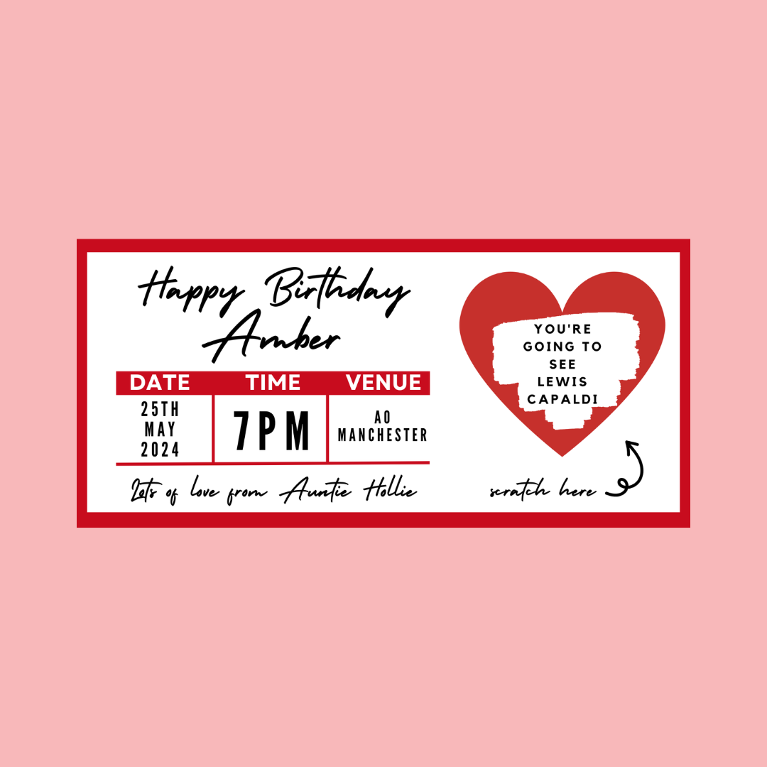 Red Surprise Concert Ticket Print | Personalised Red Concert Ticket | Scratch Reveal | Gift Idea