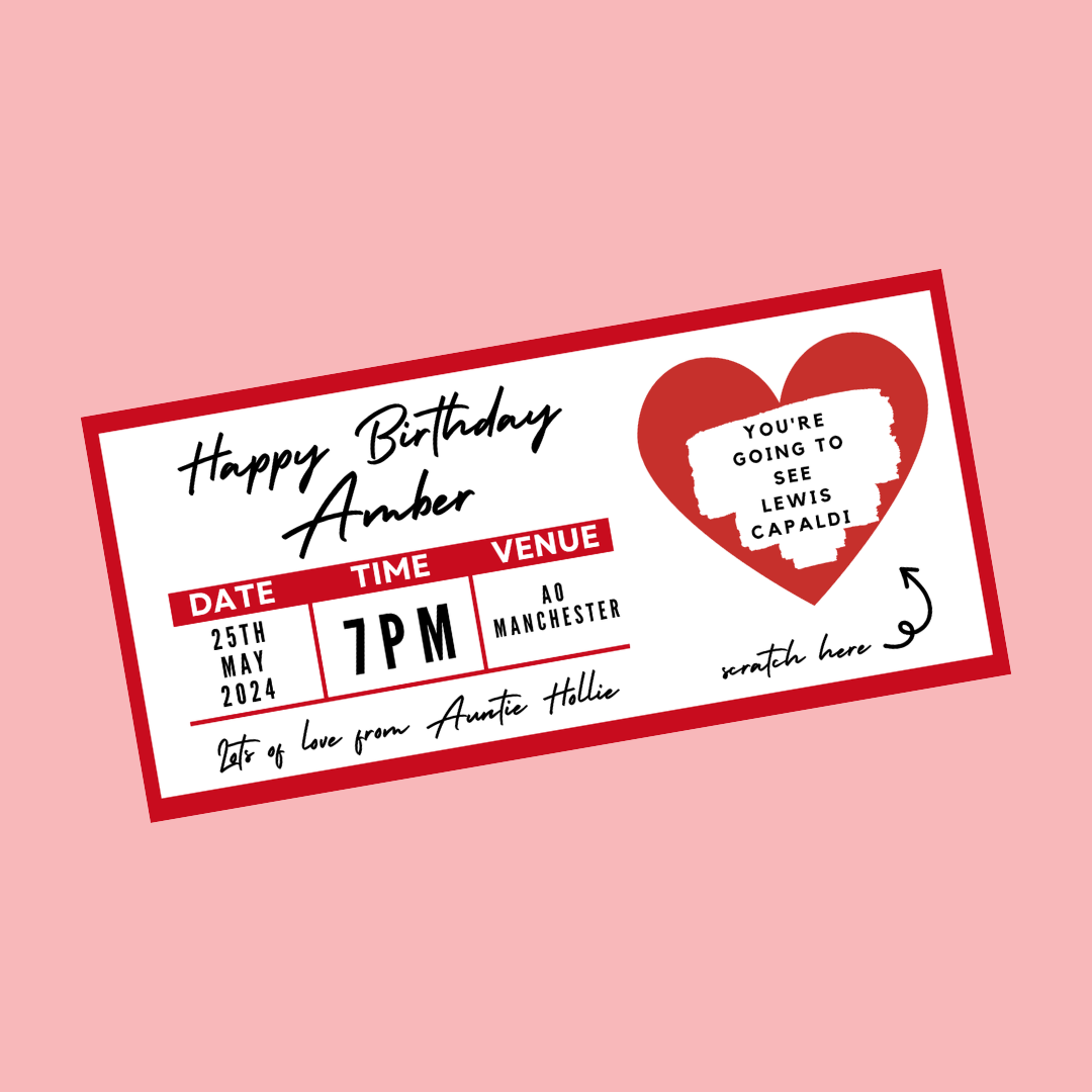 Red Surprise Concert Ticket Print | Personalised Red Concert Ticket | Scratch Reveal | Gift Idea