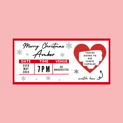 Red Surprise Concert Ticket Print | Personalised Red Concert Ticket | Scratch Reveal | Gift Idea