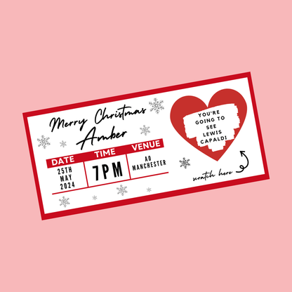 Red Surprise Concert Ticket Print | Personalised Red Concert Ticket | Scratch Reveal | Gift Idea