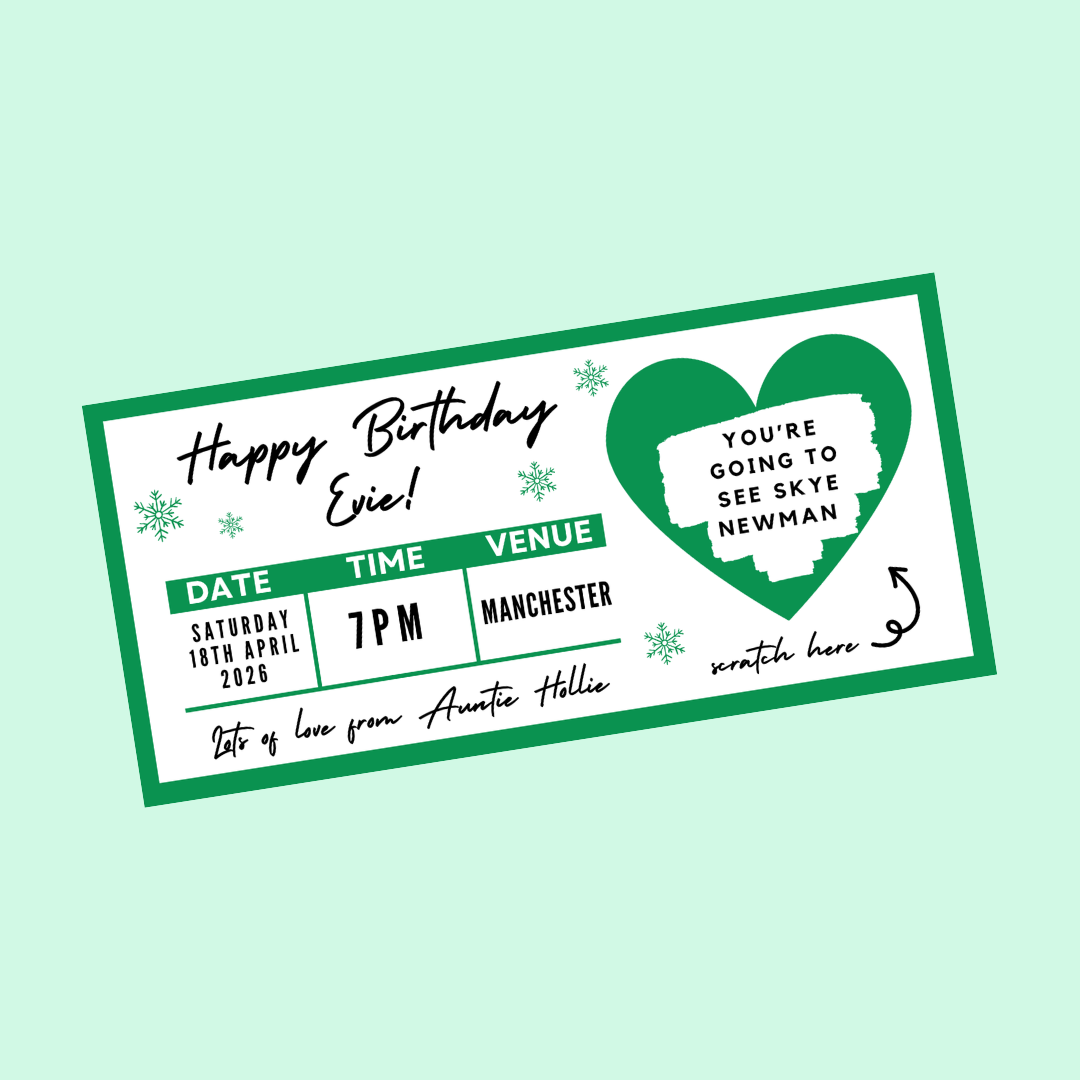Green Surprise Concert Ticket Print | Personalised Green Concert Ticket | Scratch Reveal | Gift Idea