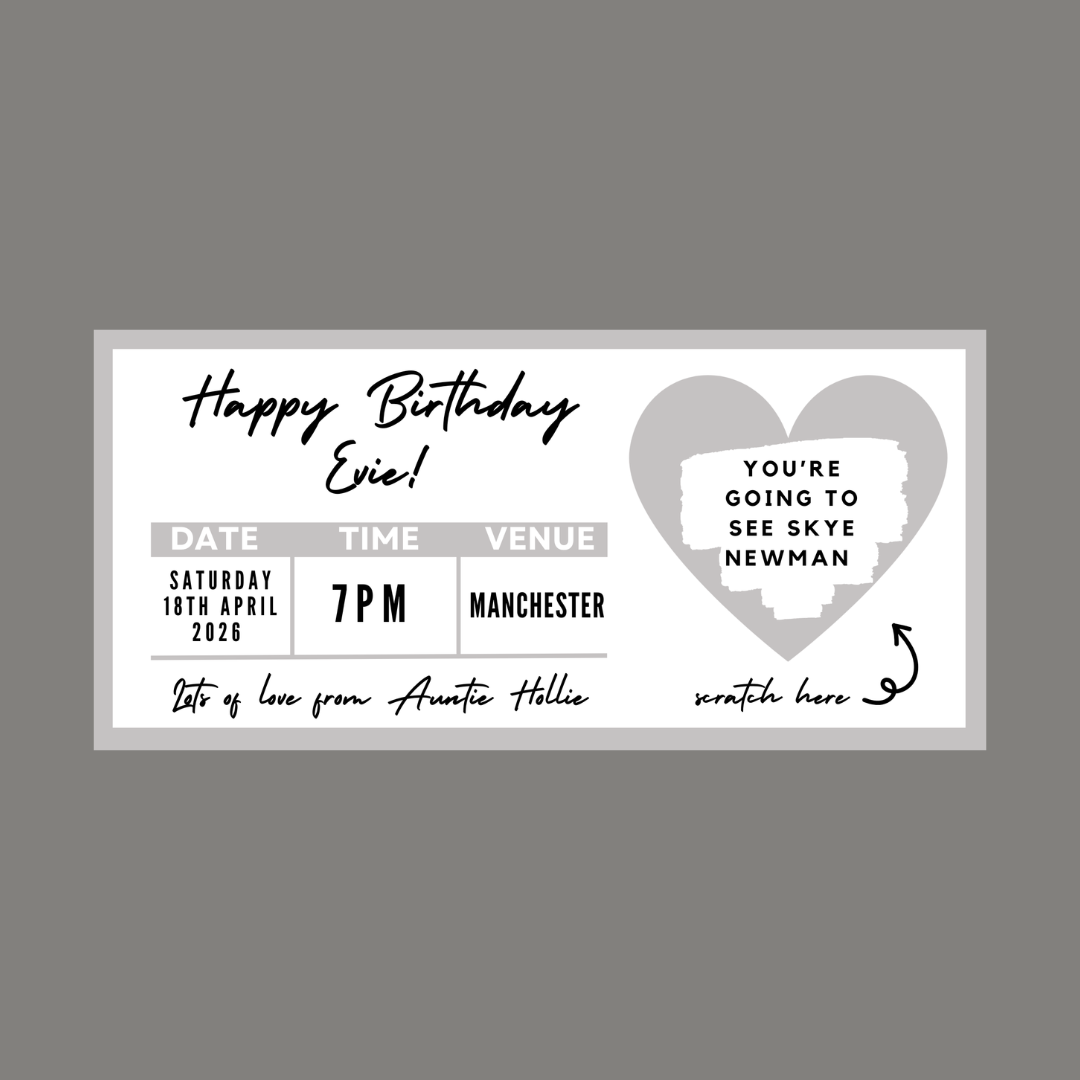 Silver Surprise Concert Ticket Print | Personalised Silver Concert Ticket | Scratch Reveal | Gift Idea - Dinky Designs
