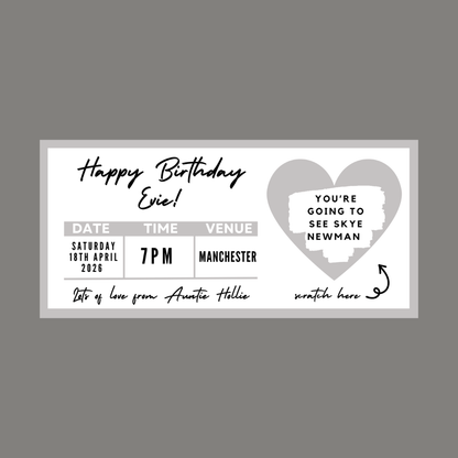 Silver Surprise Concert Ticket Print | Personalised Silver Concert Ticket | Scratch Reveal | Gift Idea - Dinky Designs