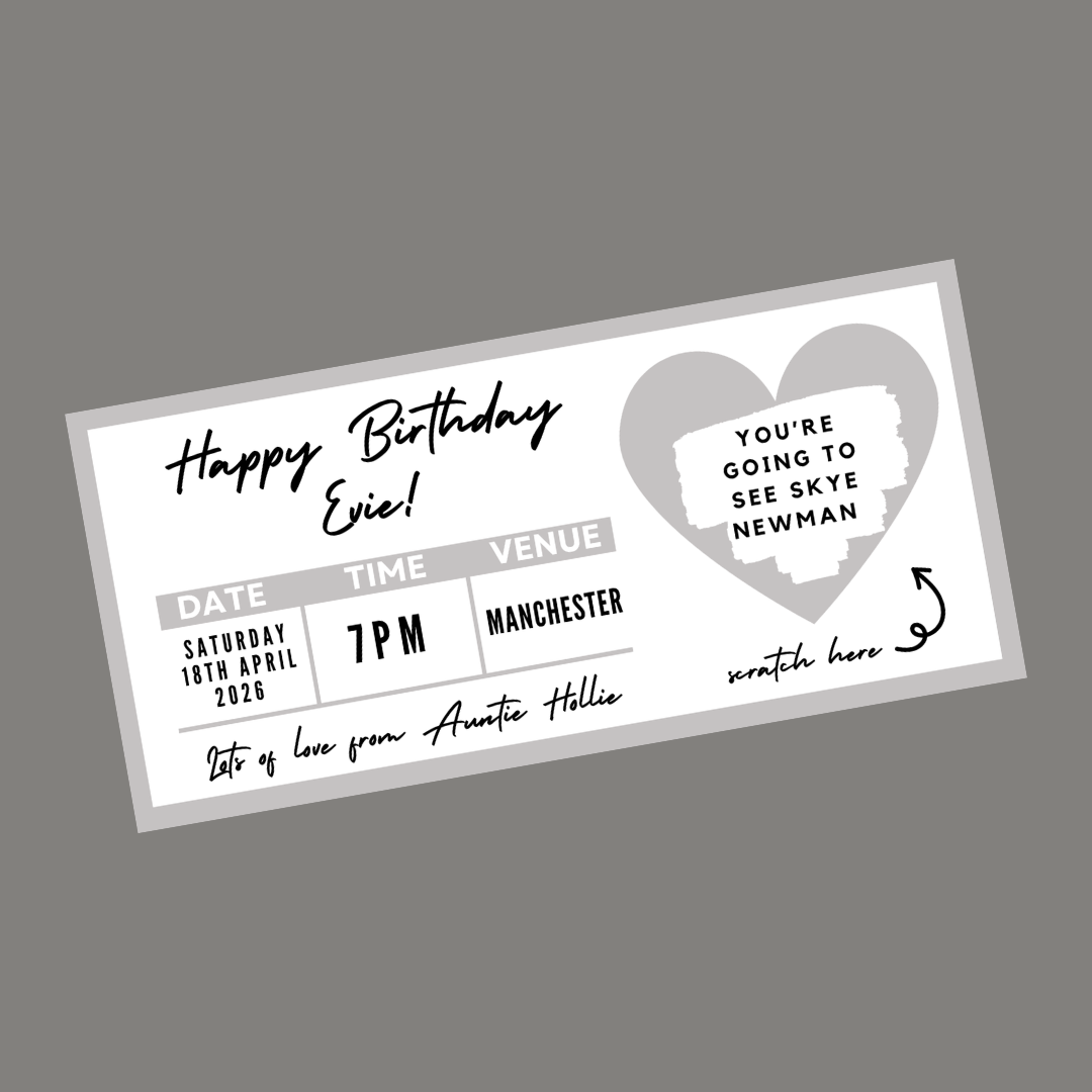 Silver Surprise Concert Ticket Print | Personalised Silver Concert Ticket | Scratch Reveal | Gift Idea - Dinky Designs