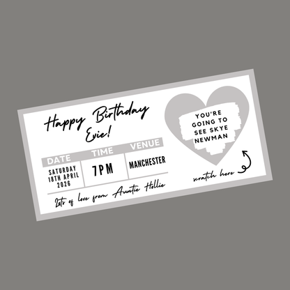Silver Surprise Concert Ticket Print | Personalised Silver Concert Ticket | Scratch Reveal | Gift Idea - Dinky Designs